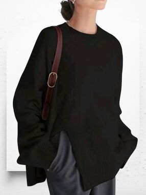 DAZY Split Hem Sweater ▪︎ Drop Shoulder ▪︎ Black ▪︎ XL